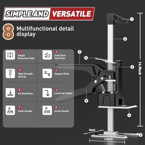 XClifes Labor Saving Arm Jack Handle 2 Pack, Construction Jack, Wall Tile Locator, Multi Function Height Adjustment Lifting Device, Door Panel Lifting Cabinet, Raised 9.8 in, Pair Dynamic Load 420 LB - Image 2