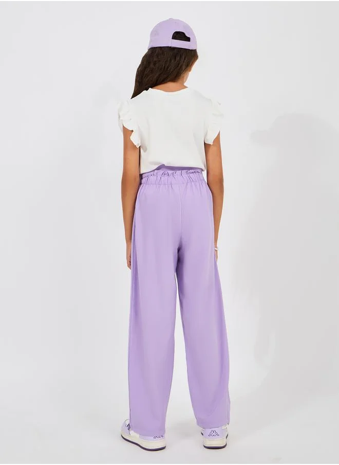 Styli Ruffle Trim Printed Top & Paperbag Waist Pants Set