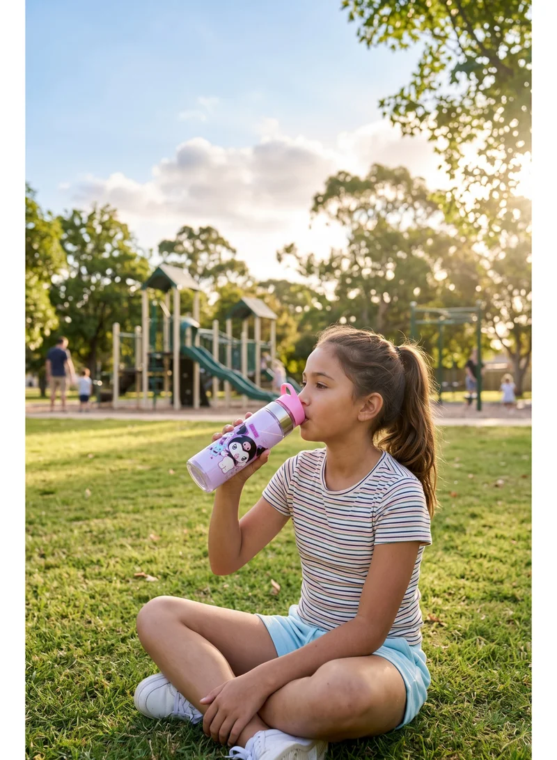 Sanrio Sanrio Kuromi Regular Water Bottle 650ml | Kids Plastic Water Bottle with Straw Lid | Kuromi Reusable Drinking Bottle for School, Travel & Sports | Leak-Resistant Water Bottle
