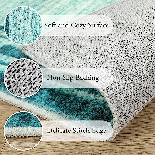 La Home Lahome Modern Abstract Runner Rug 25x10 Teal Long Kitchen Runner Non Skid Washablel Rug Runners for Hallways Low Pile Soft Entryway Rug Indoor Floor Carpet Runner 10ft for Bedroom Laundry - Image 3