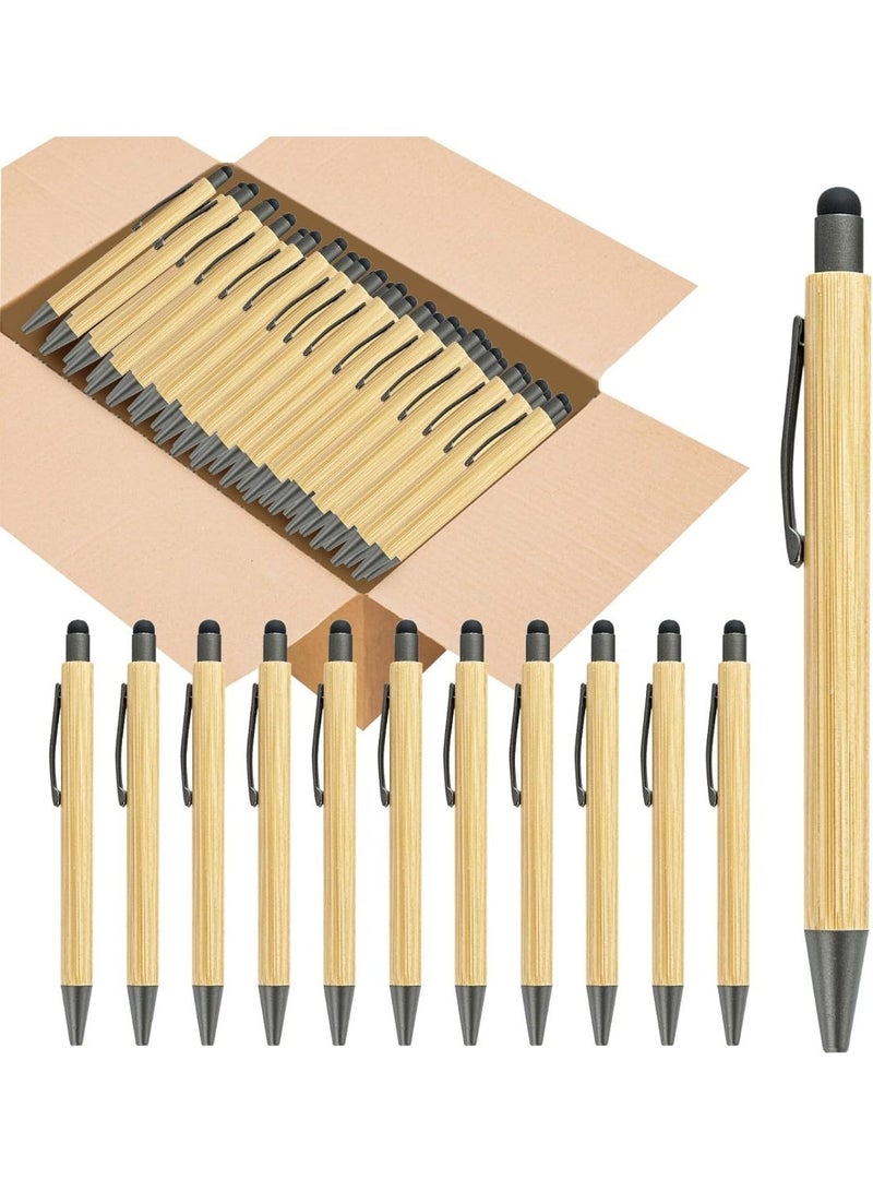 Rich Life Bamboo Pens Bulk with Touch Stylus Tip | Wooden Bamboo Ballpoint Pens Custom Engraving Stylus Pen Gift for Office School Business Promotional Use - Image 1