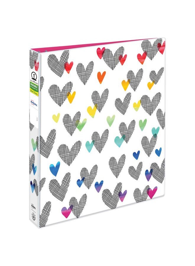 AVERY + Amy Tangerine Designer Collection Binder, 1"Round Rings, 175-Sheet Capacity, Hatch mark Hearts (28320) - Image 1