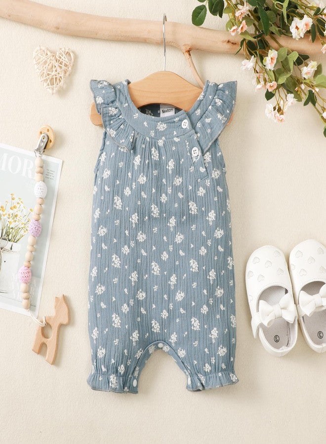 Saeaby Baby Girl Clothes 6-9 Months Short Sleeve Jumpsuit Ruffle Blue Romper Cute Infant Girl Summer Clothes One Pieces Bodysuit 6 12 Months Girl Clothes - Image 2