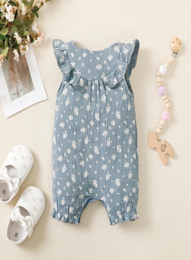 Saeaby Baby Girl Clothes 6-9 Months Short Sleeve Jumpsuit Ruffle Blue Romper Cute Infant Girl Summer Clothes One Pieces Bodysuit 6 12 Months Girl Clothes - Image 3
