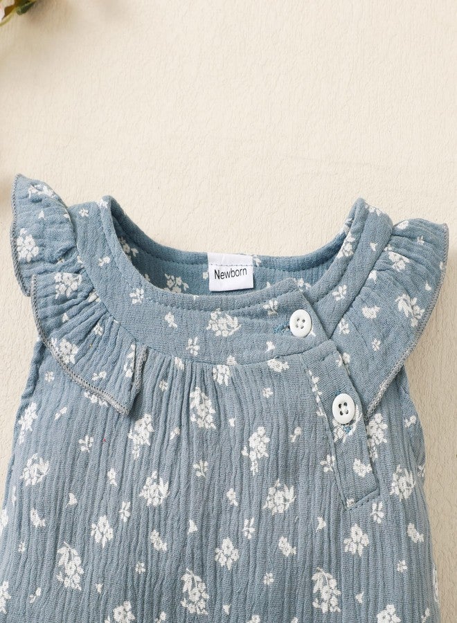 Saeaby Baby Girl Clothes 6-9 Months Short Sleeve Jumpsuit Ruffle Blue Romper Cute Infant Girl Summer Clothes One Pieces Bodysuit 6 12 Months Girl Clothes - Image 5