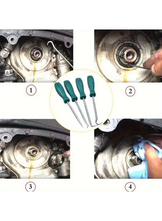 Green Heavy Duty Metal Oil Seal Puller Set 4pcs Automotive O Ring Gasket Removal Tool - Image 3
