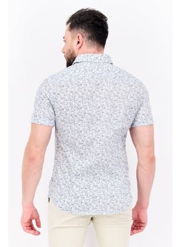 Jules Men Regular Fit Short Sleeves Allover Print Casual Shirt, White/Navy  - Image 3