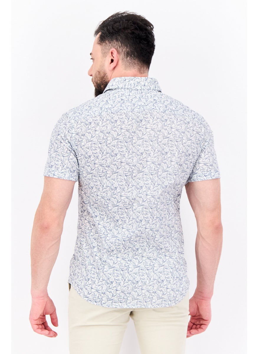 Jules Men Regular Fit Short Sleeves Allover Print Casual Shirt, White/Navy  - Image 3