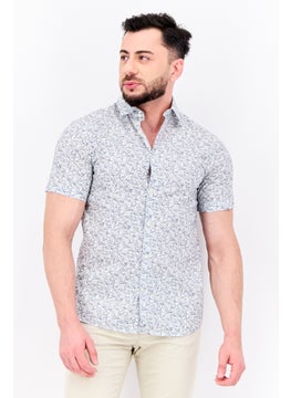 Jules Men Regular Fit Short Sleeves Allover Print Casual Shirt, White/Navy  - Image 1