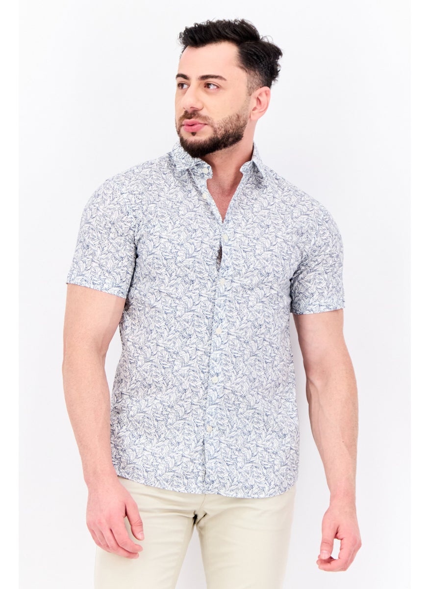 Jules Men Regular Fit Short Sleeves Allover Print Casual Shirt, White/Navy  - Image 1