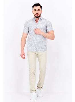 Jules Men Regular Fit Short Sleeves Allover Print Casual Shirt, White/Navy  - Image 4