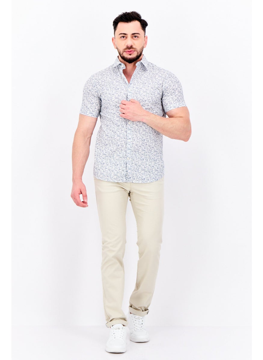 Jules Men Regular Fit Short Sleeves Allover Print Casual Shirt, White/Navy  - Image 4