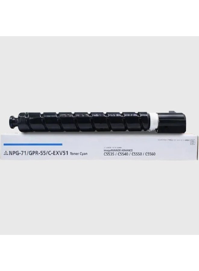 Toner Cartridge C-EXV 51 High Yield Toner Cartridge (1-Pack) Compatible with Printer Canon IR ADV C5535, IR ADV C5535i, IR ADV C5540i, IR ADV C5550i, IR ADV C5560i (CYAN) - Image 1