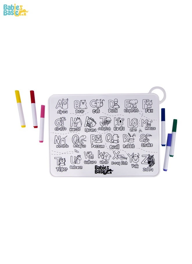 Babies Basic Reusable Silicone Colouring Mat With Pens And Travel Case - English Alphabet Design  - Image 1