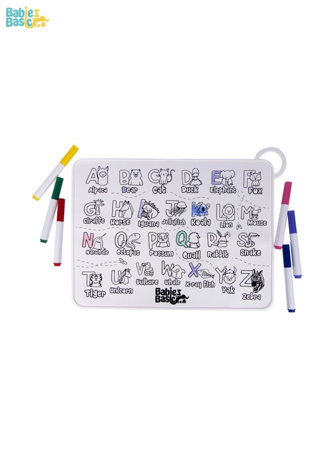 Babies Basic Reusable Silicone Colouring Mat With Pens And Travel Case - English Alphabet Design  - Image 5