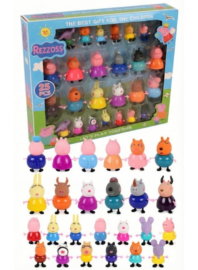 REZZOSS Pig Family & Friends Toy Set 2026 version – Peppa-Pig, Friends & Family 25 Piece Large Figure Pack | Includes Peppa, George, Mummy, Daddy, Grandpa & Classmates | Cute Cartoon Animal Character Playset | Cake Toppers & Birthday Gift for Kids 3+ - Image 1