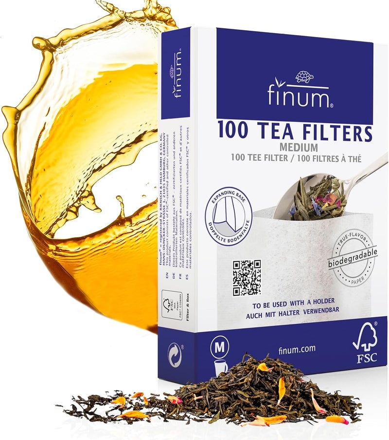 Finum Disposable Paper Tea Filter Bags for Loose Tea, Medium Size, 100 Count - Image 1