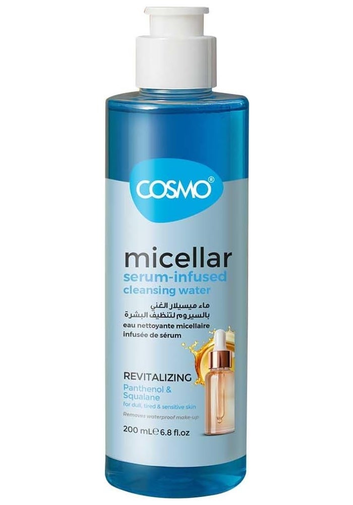 Cosmo Face Care Micellar Serum Infused Cleansing Water 200ml with Panthenol & Squalane - Image 1
