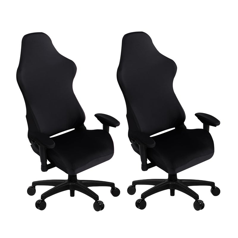 SARAFLORA 2 Pack Gaming Chair Cover Stretchable Computer Chairs Cover Removable Office Chair Cover for Armchair Swivel Chair Computer Boss Chairs Spandex Chair Slipcovers Black - Image 2