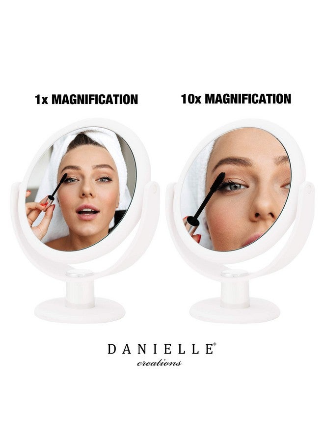 دانييل مرآة مكياج دائرية قابلة للحمل على الوجهين مقاس 6.75 بوصة من كرييشنز، لمسة ناعمة مع دوران 360 درجة، تكبير 10 مرات باللون الأبيض - Image 2