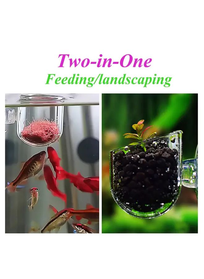 3 Pcs Acrylic Aquarium Water Grass Cup with Suction Cup 2 In 1 Aquatic Plant Pot Rack Red Worm Feeder Fish Tank Feeding Cup Small - Image 1