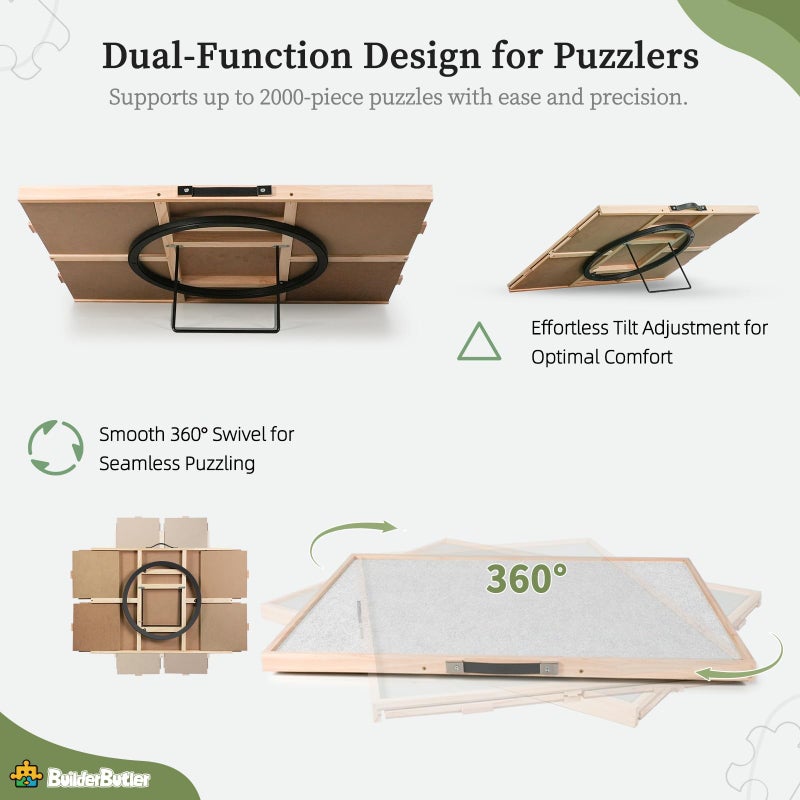 BuilderButler لوحة ألغاز قابلة للتدوير والإمالة 2 في 1 من بيلدر باتلر 2000 قطعة، طاولة ألغاز محمولة 40.16"x28.5" مع 4 أدراج وغطاء - Image 3