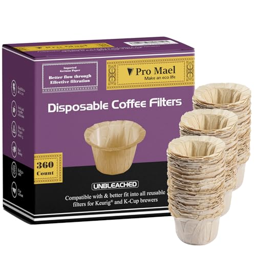 Pro Mael 360 Count Disposable K Cup Filters Coffee Filter Paper for Keurig Brewers Single Serve 10 and 20 Use with Reusable K Cup Pods Natural Unbleached