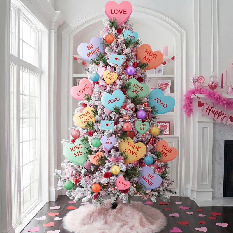 Vertintong 34 Pcs Valentines Tree Decorations 20 Extra Large Heart Picks Ornaments 12 Pastel Ball Picks and 2 Valentine Envelopes Valentine Ornaments for Tree Topper Home Office Party Decorations - Image 1