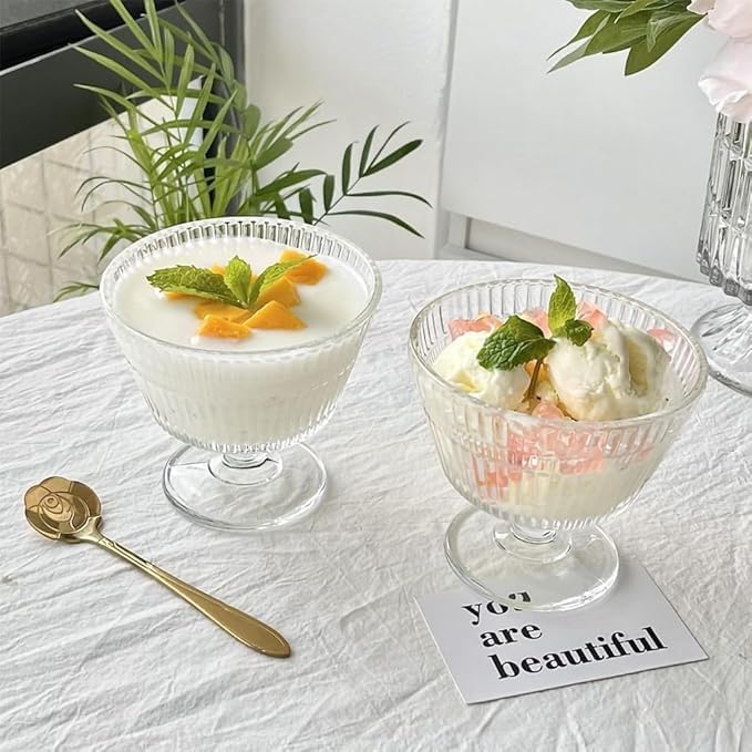 BuntyChiku Glass Ice Cream Bowls Set of 4 Glass Dessert Cups with Gold Spoon Fruit Parfait Cups for Sundae Ice Cream Fruit Cocktail 75oz Footed Dessert Cups6 Pcs 250 ml - Image 4