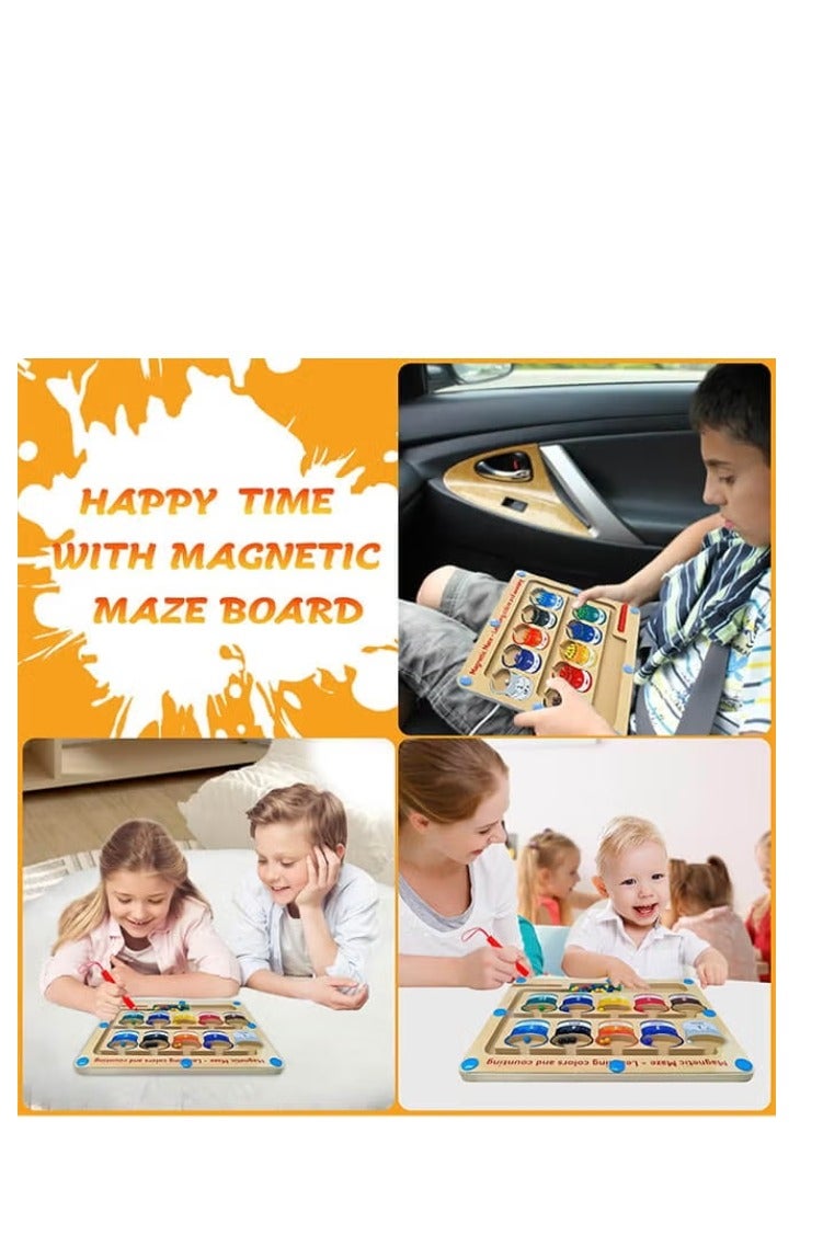 Magnetic Maze for Toddler, Magnetic Color and Number Maze, Montessori Wooden Color Matching Learning Counting Puzzle Board, Counting Matching Activities Fine Motor Skills Toys for Kids - Image 2