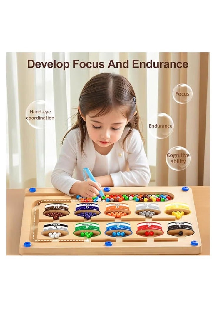 Magnetic Maze for Toddler, Magnetic Color and Number Maze, Montessori Wooden Color Matching Learning Counting Puzzle Board, Counting Matching Activities Fine Motor Skills Toys for Kids - Image 3