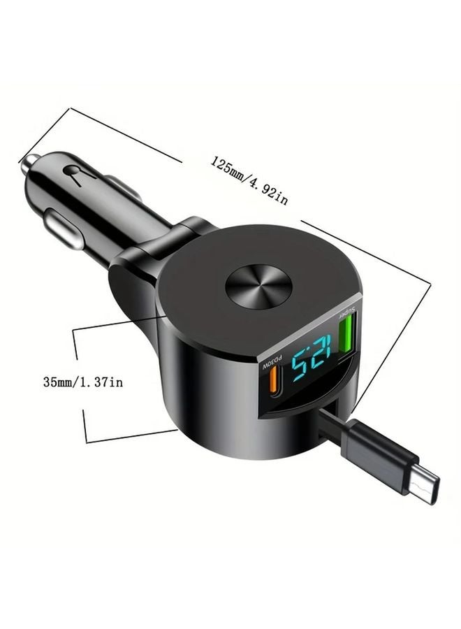 شاحن سيارة بشاشة رقمية سوداء، 1 منفذ USB، شاحن سريع 2PD، 12 فولت 36 فولت، شاحن محمول لأجهزة الجوال من نوع USB-C - Image 3
