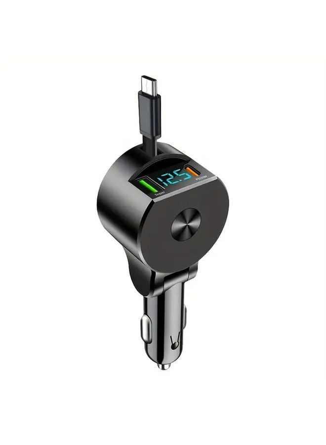 شاحن سيارة بشاشة رقمية سوداء، 1 منفذ USB، شاحن سريع 2PD، 12 فولت 36 فولت، شاحن محمول لأجهزة الجوال من نوع USB-C - Image 1