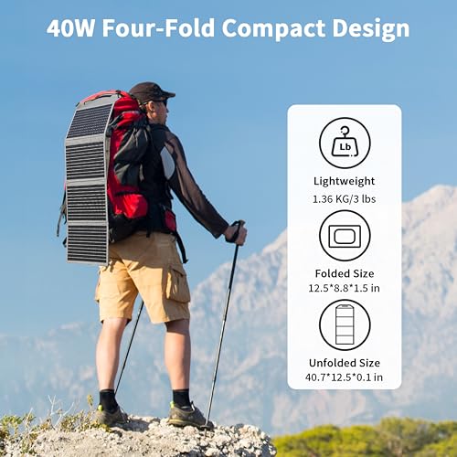 MHPOWOS [Upgraded] MHPOWOS 40W Portable Solar Panel Charger with Triple Output (USB-C/USB-A/DC), 23% High-Efficiency & IP65 Water Resistant, Ultra-Compact Design for Backpack Camping Hiking Phone Power Bank - Image 2