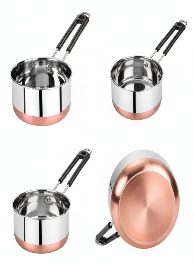 SHIFA CRAFT Tea Maker Milk Coffee pan bhgoni Stainless Steel Copper Bottom Sauce Pan, Flat Base Sauce Pan, Tea Pan, Milk Pan Tapeli Patila, Pot Saucepan 10 no. (1 Litter)/ - Image 2