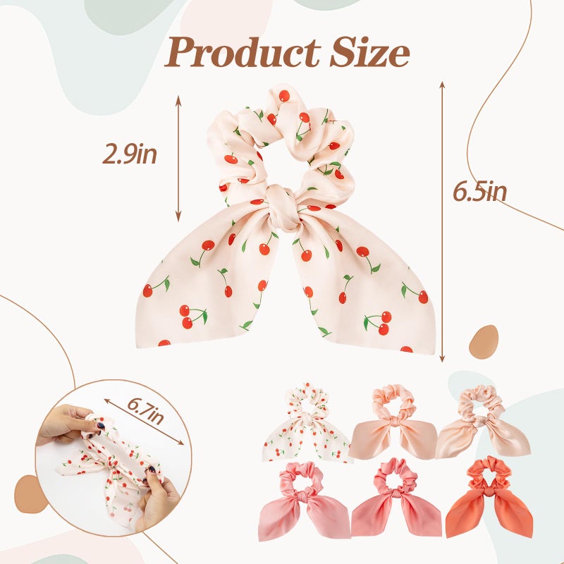 Glaudmeiss 6 PCS Bow Silk Scrunchies, Hair Ties with Bows, Hair Scrunchies for Women Girls, Knotted Bow Silk Hair Ties, Satin Hair Ribbon Elastic Hair Tie Hair Accessories - Image 2