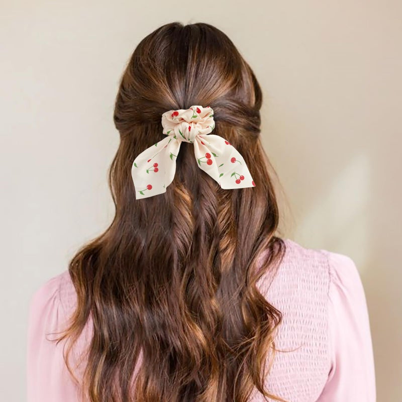 Glaudmeiss 6 PCS Bow Silk Scrunchies, Hair Ties with Bows, Hair Scrunchies for Women Girls, Knotted Bow Silk Hair Ties, Satin Hair Ribbon Elastic Hair Tie Hair Accessories - Image 5
