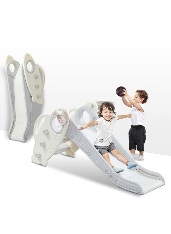 Onasti Kids Slide for Toddlers Age 1-3 Indoor Baby Plastic Slide Outdoor Climber Freestanding Playset with Basketball Hoop & Ring Game Grey - Image 1