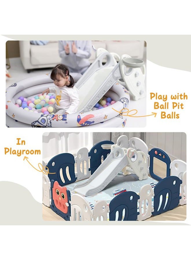 Onasti Kids Slide for Toddlers Age 1-3 Indoor Baby Plastic Slide Outdoor Climber Freestanding Playset with Basketball Hoop & Ring Game Grey - Image 3