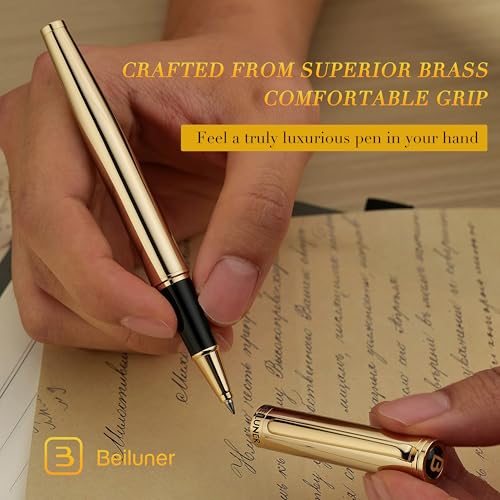 BEILUNER Luxury Gold Rollerball Pen, Stunning Pens with 24K Gold Finish, Noble and Elegant Designs,Schneider Ink Refill, Fancy Gift Set for Men & Women, Executive Writing, Office, Nice Graduation Gift - Image 4