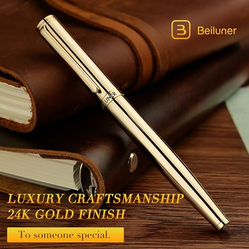 BEILUNER Luxury Gold Rollerball Pen, Stunning Pens with 24K Gold Finish, Noble and Elegant Designs,Schneider Ink Refill, Fancy Gift Set for Men & Women, Executive Writing, Office, Nice Graduation Gift - Image 5