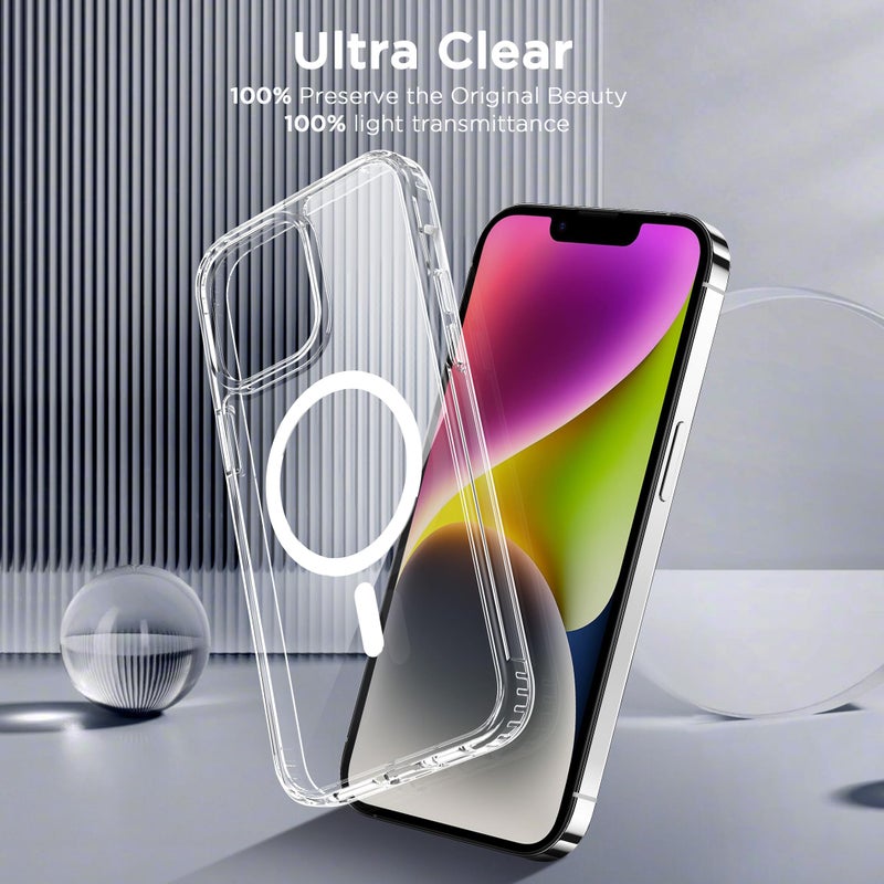 CACOE Magnetic Case for iPhone 13 & iPhone 14 6.1 inch-Compatible with MagSafe & Magnetic Car Phone Mount,Not Yellowing Anti-Scratch (Clear) - Image 5