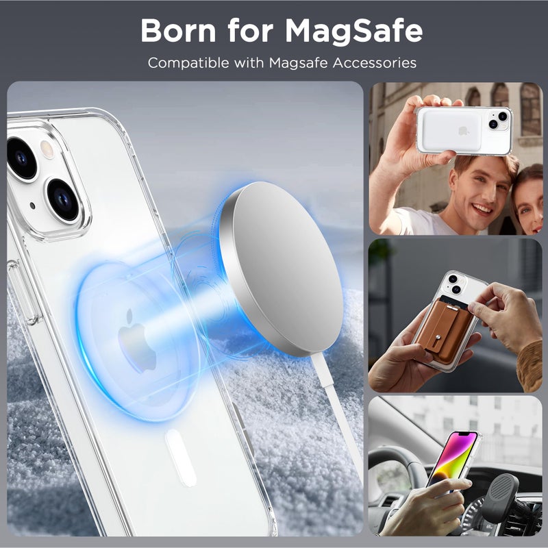 CACOE Magnetic Case for iPhone 13 & iPhone 14 6.1 inch-Compatible with MagSafe & Magnetic Car Phone Mount,Not Yellowing Anti-Scratch (Clear) - Image 4