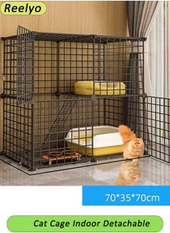 Reelyo 2 Floors 1 Row Pet Shop Outdoor Cat Cage Cat Show Metal Foldable Cat Cage Black  - Image 1