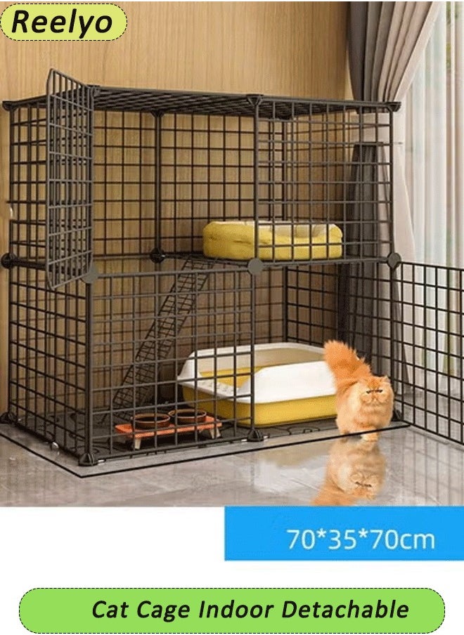 Reelyo 2 Floors 1 Row Pet Shop Outdoor Cat Cage Cat Show Metal Foldable Cat Cage Black  - Image 1