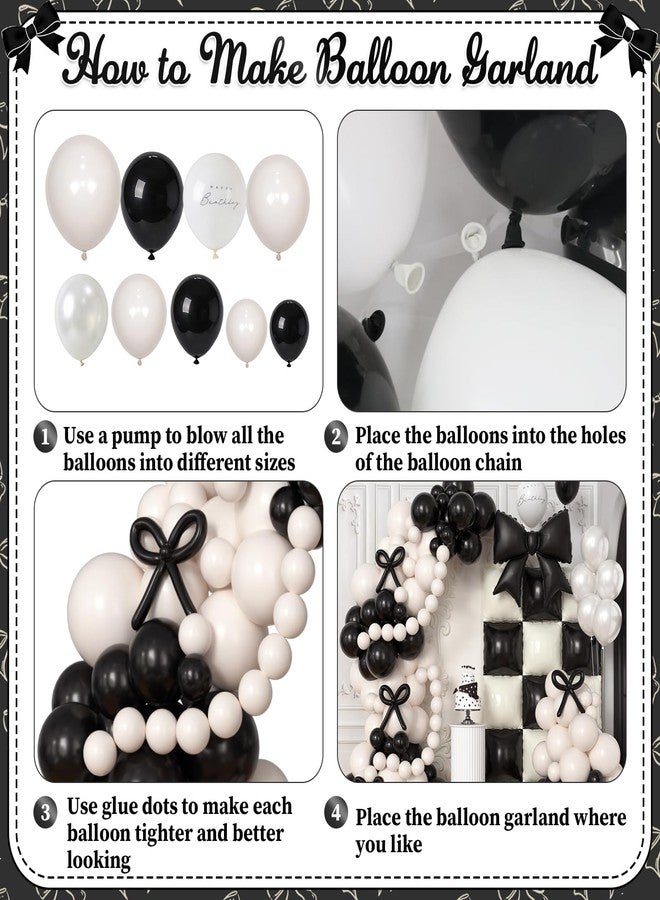 Winrayk 187Pcs Black and White Bow Balloon Arch Kit for Women Girl Black Bow Birthday Decorations Checkered Square Foil Balloons Pearl White Balloon Bridal Shower Wedding Coquette Birthday Party Decor - Image 4
