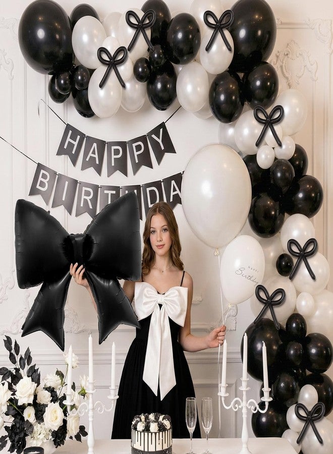 Winrayk 187Pcs Black and White Bow Balloon Arch Kit for Women Girl Black Bow Birthday Decorations Checkered Square Foil Balloons Pearl White Balloon Bridal Shower Wedding Coquette Birthday Party Decor - Image 5