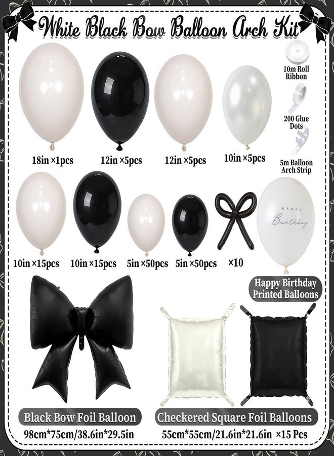 Winrayk 187Pcs Black and White Bow Balloon Arch Kit for Women Girl Black Bow Birthday Decorations Checkered Square Foil Balloons Pearl White Balloon Bridal Shower Wedding Coquette Birthday Party Decor - Image 2