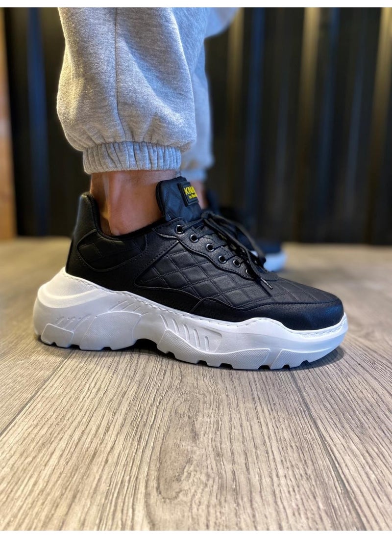 KnACK - High Sole Casual Shoe N75 Quilted Black (White Sole) - Image 1