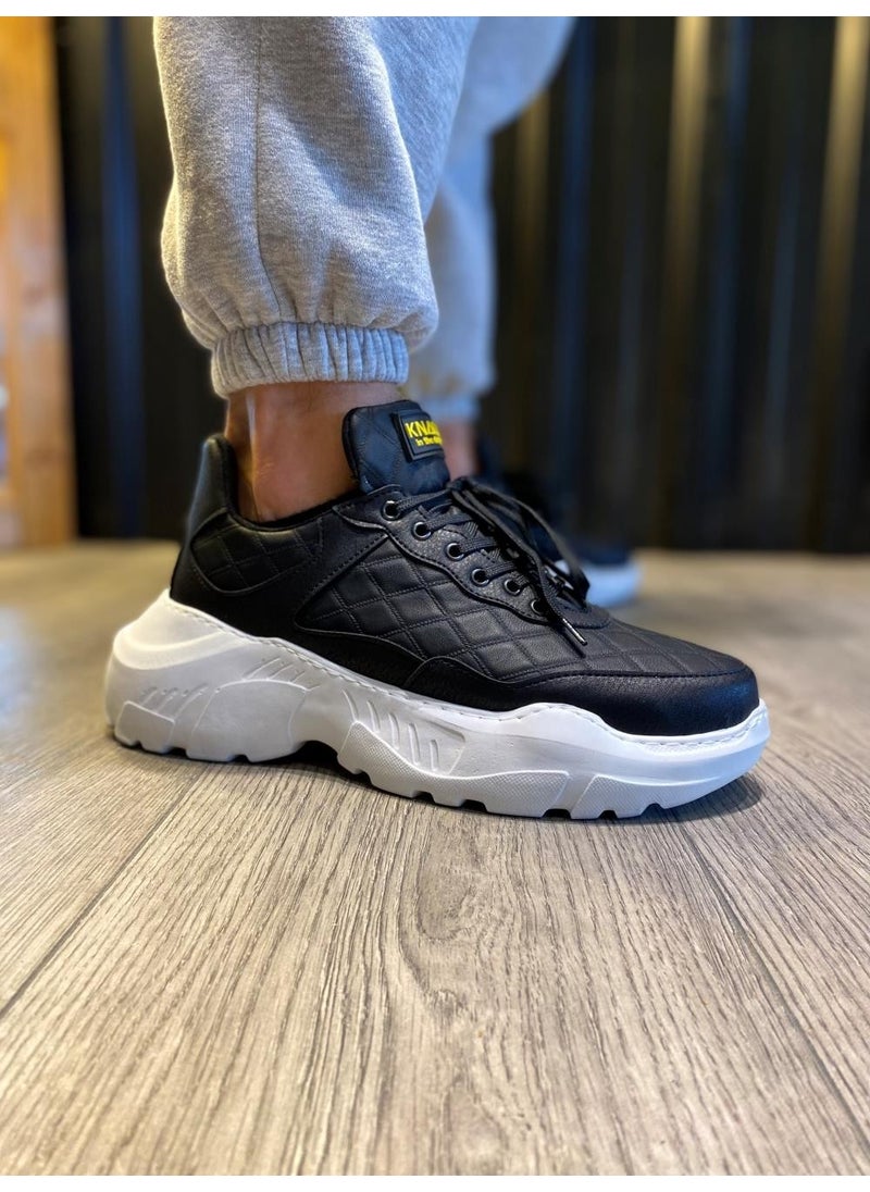 KnACK - High Sole Casual Shoe N75 Quilted Black (White Sole) - Image 1